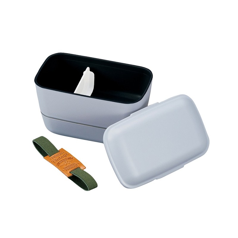 HAKOYA 52872 American Vintage Dome 2-Tier Lunch Box, Navy