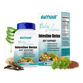Gwynne Suplementos 15 Day Cleanse Desintoxicación Avanzada Inntestinal,Soporte intestinal y colónico,30 Cápsulas