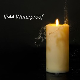 TFROSIM Outdoor Solar Powered Candles, 3" x 6" Ivory White Flickering Flameless Candle Set, LED Rechargeable Pillar Waterproof Candles for Outdoor Lanterns,Patio Decor, Set of 2