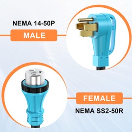CircleRiver 50 Amp 10 Feet Generator Extension Cord, NEMA 14-50P Male to SS2-50R & CS6364 STW 6/3+8/1 AWG 125/250V Generator Power Cord Twist Lock Connectors for Generator to House