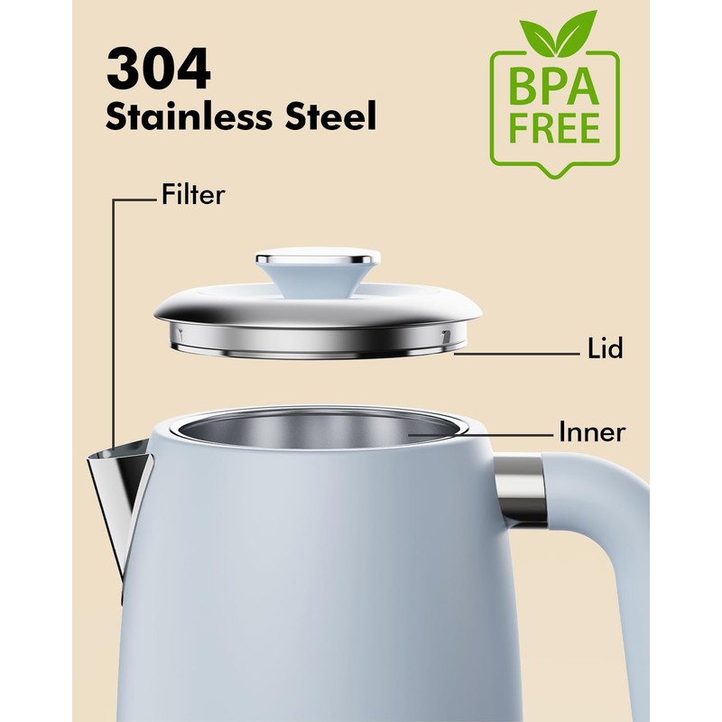 LONGDEEM 1L Small Electric Kettles Stainless Steel, Portable Travel Mini