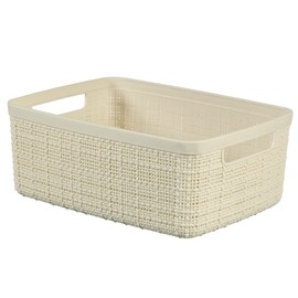 Curver Juliet 100% Recycled Plastic Rectangular Jute Basket, 5 Litre, Off White, S