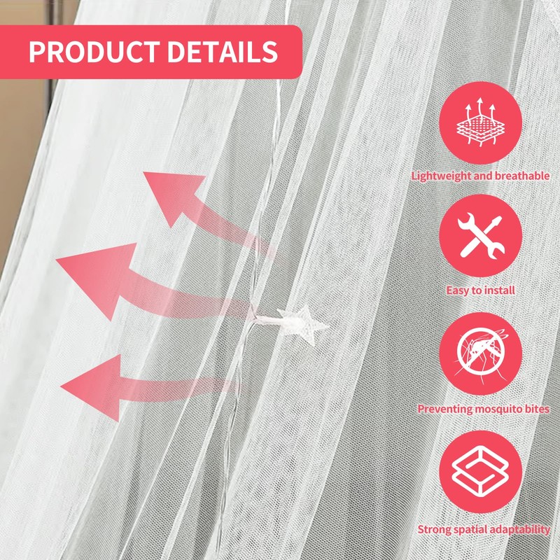 Mosquito Net For Bed, Dome Single Door White Bed Canopy,