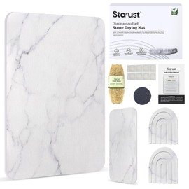 4 PCS Large Stone Drying Mat for Kitchen Counter, Water-Absorbent Diatomaceous Stone Dish Drying Mat Set include Soap Mat and Coaster, Quick Drying Stone Mat with Non-slip Silicone Feet, White Marble