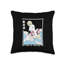 TOKYO WAVES Ghost Strawberry Milk Waves Anime Kawaii Aesthetic Throw Pillow, 16x16, Multicolor