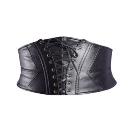 Elastic Wide Waist Belt Tied Corset Waist Band Cinch Belt with Metal Press Button, Black, 72 x 15 cm
