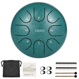 LEKATO Steel Tongue Drum, 6 Inch 8 Notes Steel handpan Drum For Beginner with Song Book, Drum Mallets Christmas Gift for Family New Year - Color: Green