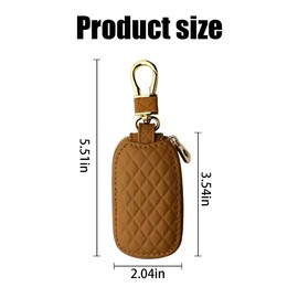 Car Key Case, Genuine Leather Remote Key Fob Cover, Keychain Holder with Metal Hook, Universal Vehicle Keyring Zipper Bag (Brown)