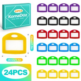 KornaDoz 24 Pack Multi-Colored Plastic Key Tags with Write-On Labels & Split Rings, Flexible & Durable ID Markers for Easy Identification of House, Office, Car & Luggage