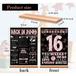 16th Birthday Party Decorations for Girl Boy, Sweet Back in 2009 Birthday Decor Poster Acrylic Table Sign, 16th Birthday Party Supplies, Double-Sided