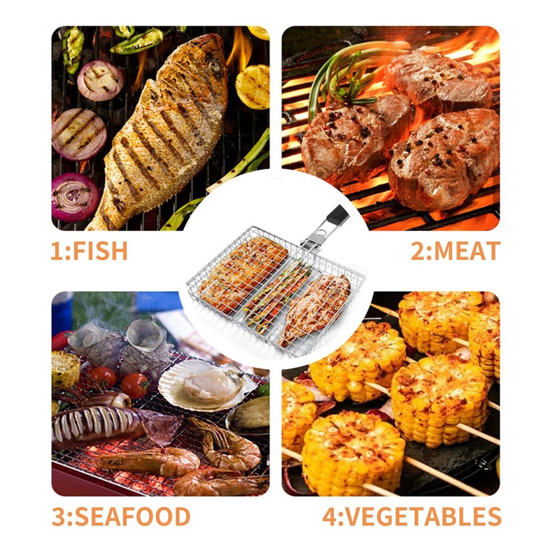 Barbecue BBQ Grill Basket with Handle Stainless Steel Grilling Basket