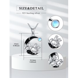 Flpruy Mama Bear with 5 Cub Necklace 925 Sterling Silver Black Crescent Moon Pendant Polar Bear Mom Necklace from Daughter Son Mother's Day Jewelry Gifts for Women