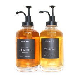 HOMELISTIC Syrup Dispenser Bottle Set: Coffee Bar Accessories for Kitchen Storage and Organization | Includes Sugar Free Coffee Syrup Labels 500ML/16.9oz (Black)