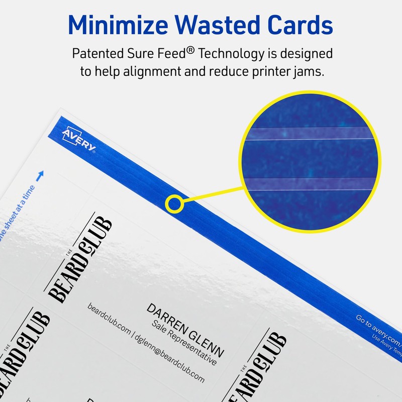 Avery Printable Rectangle Business Cards, Sure Feed Technology, 2" x