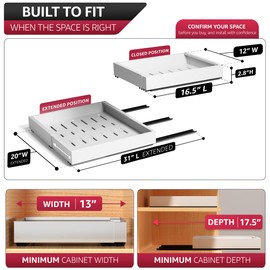 Sorbus Pull-Out Sliding Storage Rack for Kitchen & Bathroom, No-Drill Adjustable Shelf with Durable Metal, Non-Slip Grid Drawers, Waterproof Space Saver (White 2 Pack)