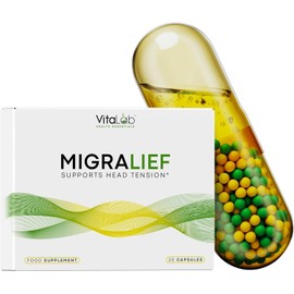 VitaLab Migralief Migraine & Head Tension Relief | Levagen®+, CoQ10, Vitamins B3 B6 B12 & Linseed Oil with Damask Rose Oil | Neuro Anti-Inflammatory Supplement | 30 Capsules