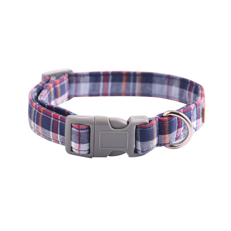 Lionet Paws Cat and Dog Collar with Bowtie,DarkBlue Plaid Cotton