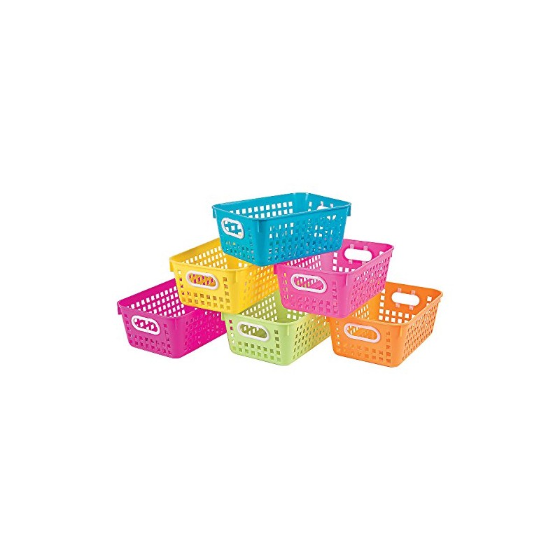Fun Express Neon Tall Plastic Storage Baskets with Handles -