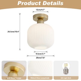 KCO Lighting Mid Century Modern Antique Brass Flush Mount Ceiling Light Brushed Gold Milk Glass Semi Flush Mount Ceiling Light Farmhouse Hallway Globe Ceiling Light Fixture