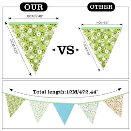 G2PLUS 12 m Fabric Bunting Garland, Green Bunting with 42 Pieces, Large, Colourful Bunting for Wedding, Birthday, Party
