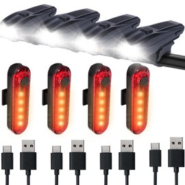 KunHe 4 Packs 227Lumens 1600mAh Bike Light Set Rechargeable Front & Rear Bicycle Lights with IPX4 Waterproof 4 Modes for Night Cycling