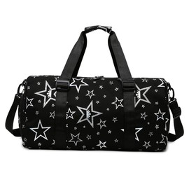 Children's Sports Bag Travel Bag with Shoe Compartment and Wet Compartment, Stars Pattern, black