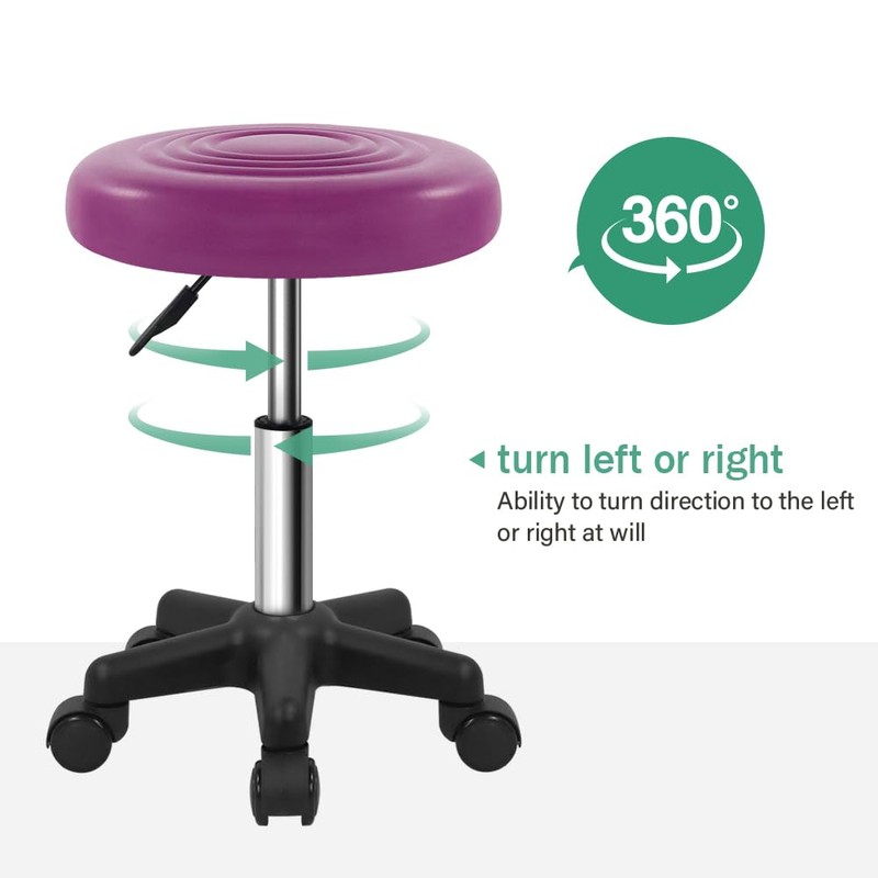 FURWOO Round Swivel Stool with Wheels PU Leahter Rolling Stool