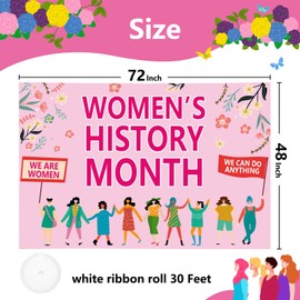 Arosche Womens History Month Banner 72" x 48" National Women's History Month Decorations Girls Women Flowers Party Supplies Hanging Banner for Classroom, Photography Background, Home, Balcony Decor