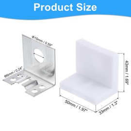 sourcing map 4 Pcs 90 Degree Plastic Corner Braces, 43x50x33mm Shelf Right Angle Brackets with Screws for Cabinets Cupboards, White