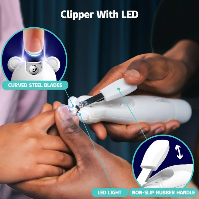 Kit Limador Uñas Cortaúñas Para Bebe Eléctrico Luz Led