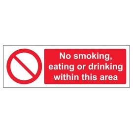 V Safety No Smoking, Eating Or Drinking - Landscape 300 x 100 mm - 2mm Rigid Plastic Safety Sign