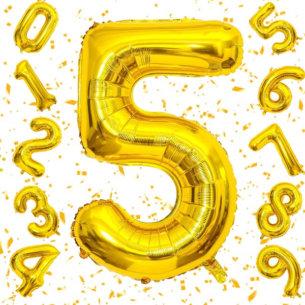 Exgox Number Balloons, Gold Foil Balloons, Birthday 40 Inch Number 5, Happy Birthday Decoration, Boys, Girls, Gifts, Anniversaries, Celebrations, Parties, Weddings, Receptions