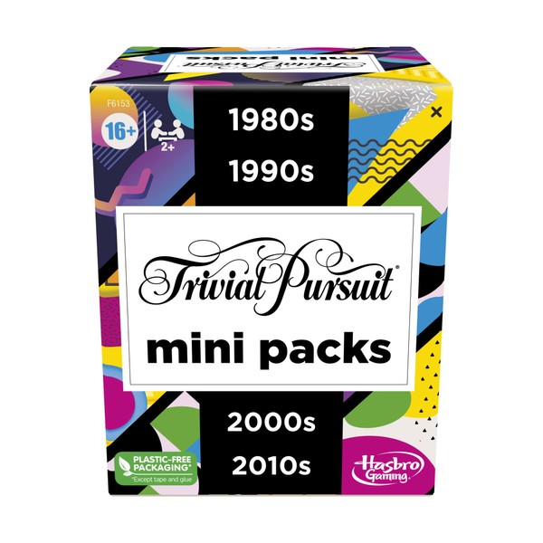 Hasbro Gaming Trivial Pursuit Mini Packs Multipack, Fun Trivia Questions for Adults and Teens Ages 16+, Includes 4 Game Featuring 4 Decades