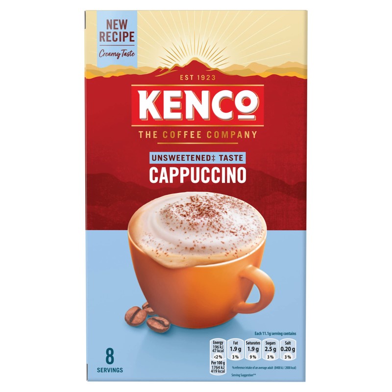 Kenco Unsweetened Cappuccino Instant Coffee Sachets 8x11.1g (Pack of 5,