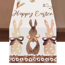Netnology Happy Easter Table Runner with Bunny Carrot, Spring Summer Party Table Decoration Seasonal Holiday Indoor Home Kitchen Decor 13 x 72 Inch