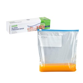 Restaurantware Bag Tek 1 Gallon Freezer Slider Bags 25 Disposable Zipper Pouch Bags - Slide Zipper Expandable Bottom Clear Plastic Freezer Bags With Write-On-Label For Food Storage