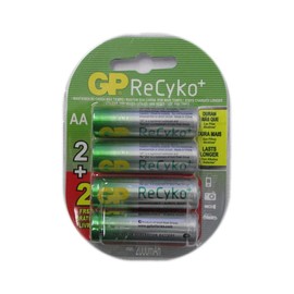 GP Recyko AA NiMH Pre-Charged Rechargable 1.2v 2100mAh 2 Batteries + 2 Free Total of 4 Batteries
