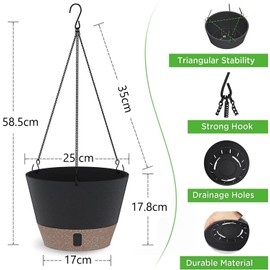 LATERN Hanging Basket, Set of 3 Diameter 25 cm Flower Hanging Pot, Plastic Hanging Basket Outdoor with Saucer for Outdoor Outdoor Decoration for Garden, Balcony, Living Room (3 Colours)