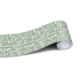 IVN Wallpaper Border Peel and Stick Wall Green Leaf Decorative Wall Trim Self Adhesive Border for Walls Mirror Frame Accent Strip for Bedroom Kitchen LivingRoom Floral Design 4x196 Inch