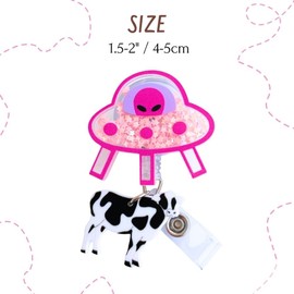 Cute UFO Cow Badge Reel Holder Retractable with ID Clip for Nurse Nursing Name Tag Card Funny Accessories with Alligator Clip Medical Assistant Office Student Work Hospital