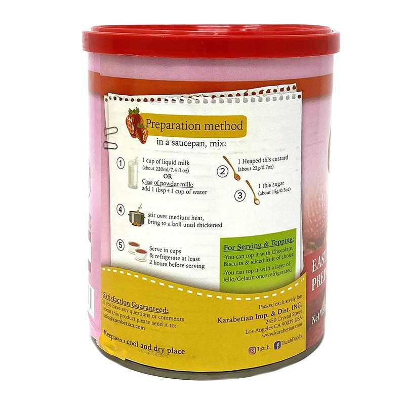 TAZAH Strawberry Custard Powder Mix, Easy to Prepare, No Added