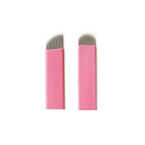 50pcs Pink Disposable Semi-Permanent Eyebrow Needles Blades 0.15mm Nano Needles for Tattoo Manual Pen Availalbe Sizes 12F, 14F, 16F, 18F, 21F, 12U, 14U, 16U, 18U, 21U (0.15mm 18U)