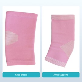 Domaste 2 Pairs Kids Compression Knee Braces and Ankle Supports, Children Non Slip Brace for Boys, Girls, Dance, Pickleball(Pink Cherub, M)