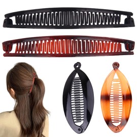4 Pcs Banana Hair Clip for Fine Thick Hair, Double Comb Long Hair Clips Curly Hair Accessories Fishtail Hair Clip Combs Ponytail Hair Comb for Women