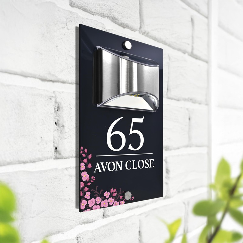 Custom Signs Solar Illuminated Modern Anthracite House Number Sign 24cm