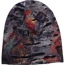 styleBREAKER Beanie Hat in Split Style with Splats and Signs in Destroyed Vintage Look, Unisex 04024077, Anthracite-red-blue-yellow