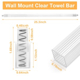 24 Inch Clear Replacement Bathroom Towel Bar ， Towel Bar Replacement for Ceramic Holder with Adjustable Spring Loaded Ends Sturdy Plastic Wall Mount for Bathroom and Kitchen Towel Storage(2 Packs)