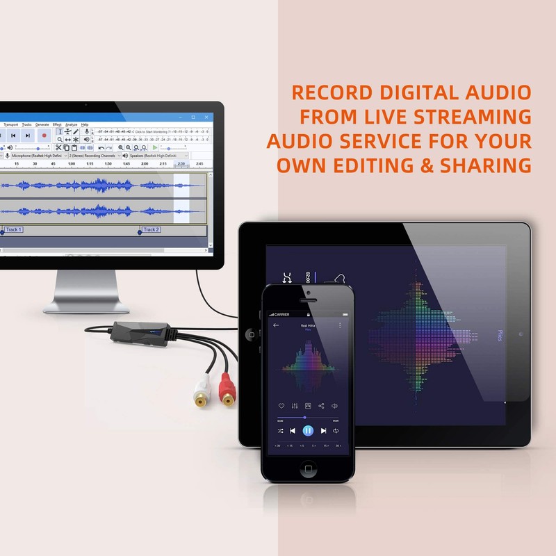 DriverGenius USB Audio Capture Grabber - 3,5-Mm-, R/L-Stereoeingänge