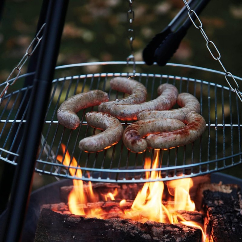20-Inch Large Cooking Grill Basket with Chain for Outdoor Campfire