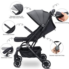 AODI Lightweight Baby Stroller, Compact Travel Stroller with Sleep Shade, Oversize Basket, One Hand Easy Foldable Pram for Airplane Travel and More